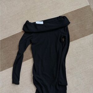 Ribbed black off shoulder mini dress